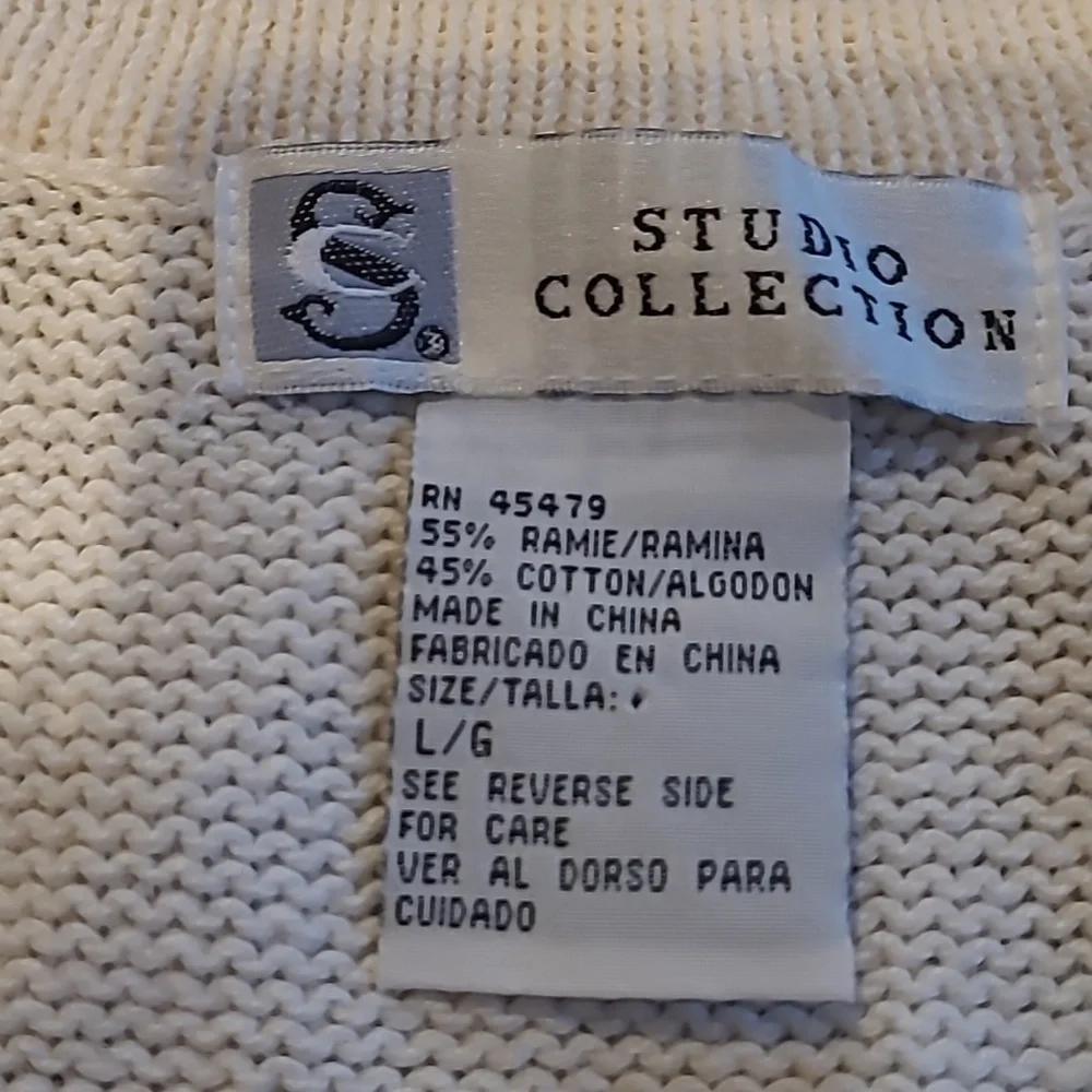 Studio Collection Vintage Ivory Embellished Cardigan Sweater size L - Picture 2 of 5
